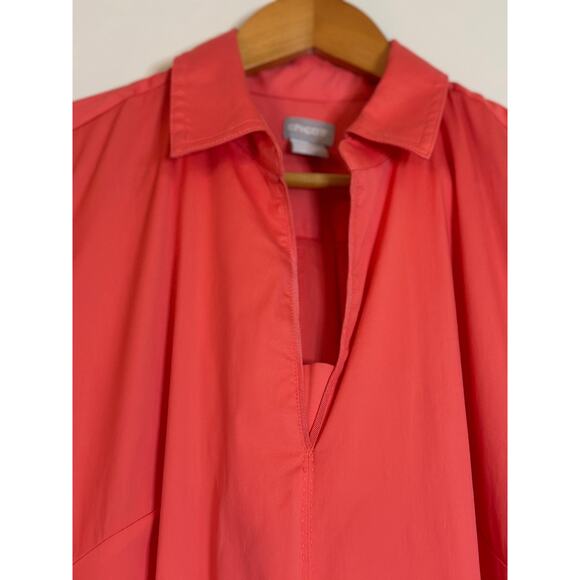 Chico's Women's 8 Split Neck Puff Eyelet Trim Sleeve Orange Cotton Midi Dress - Picture 5 of 12